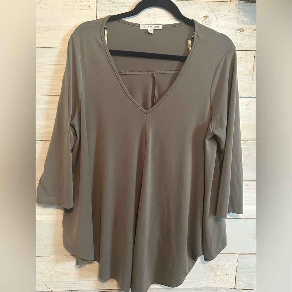 Green Envelope Olive Green Blouse, 1X